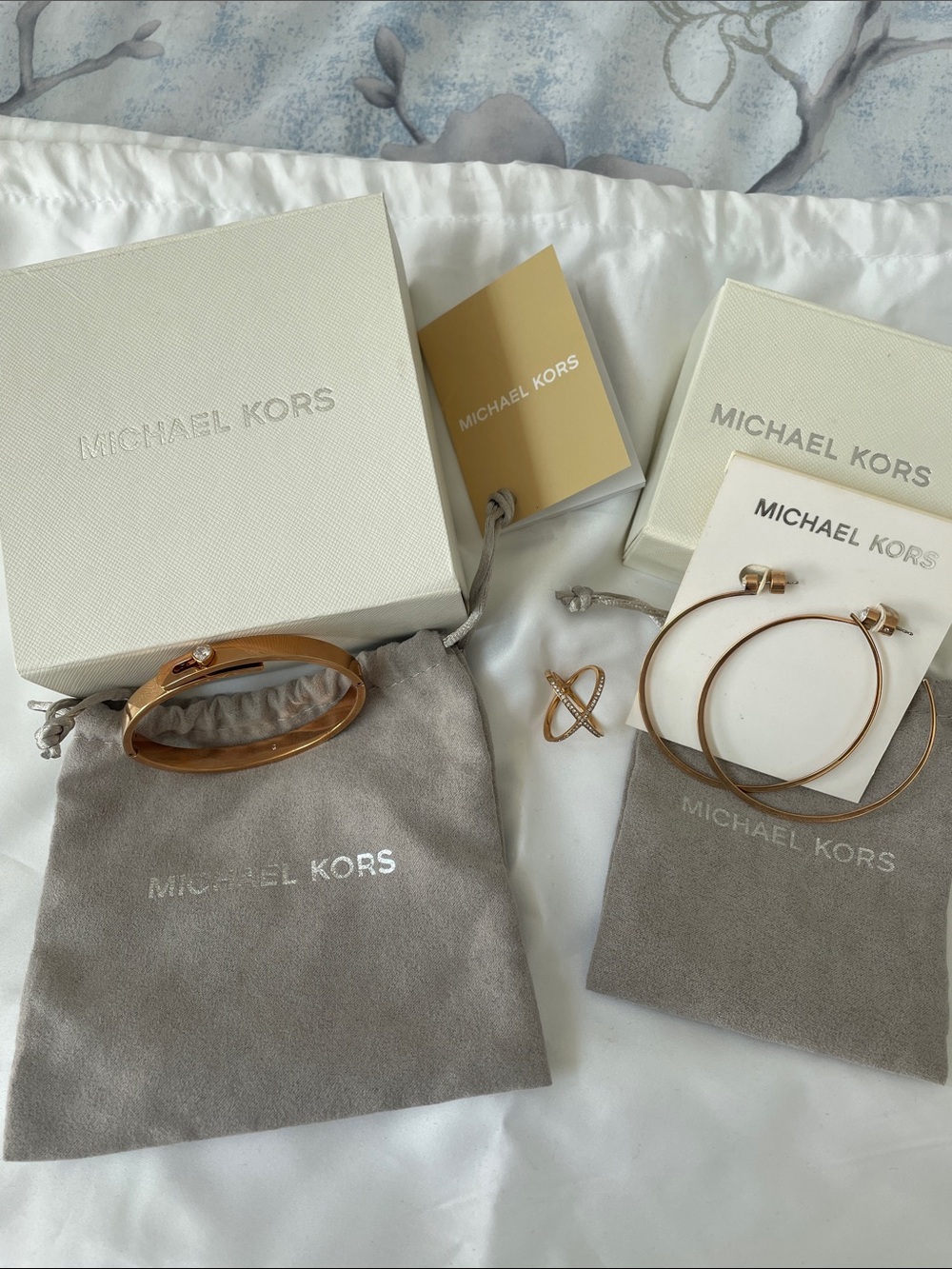 Michael Kors Rose Gold Hoop Earrings, Bangle & Star Ring Set